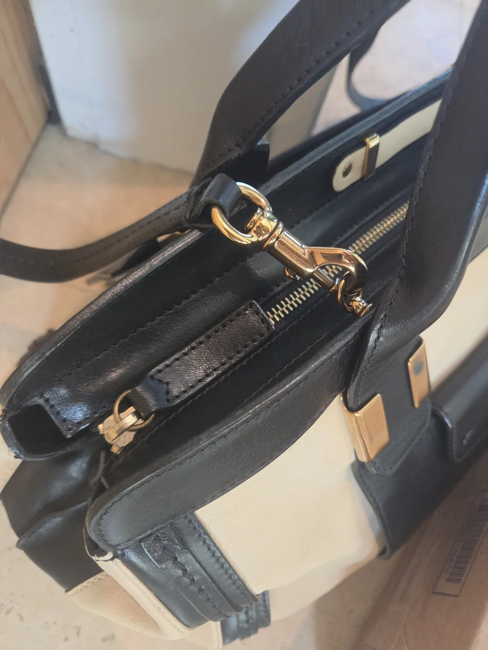 Authentic Chloé Alice Satchel Bag - Bicolor Black & Beige